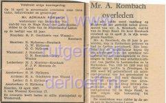 Artikel n.a.v. het overlijden van Adriaan Rombach (1881-1967) en twee overlijdensadvertenties.