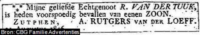 Geboorteadvertentie van Theodoor Rutgers van der Loeff (1846-1917)