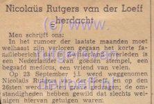 Krantenartikel over het overlijden van Nicolaüs Rutgers van der Loeff (1874-1939).