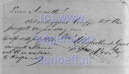 Brief van Pieter Jans Vos (1788-1858) aan (vermoedelijk) kleindochter Annette Marie Thérèse Moise de Chateleux (1839-1916) voor haar verjaardag. Glasnegatief.