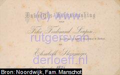 Kaart met huwelijks-bekendmaking van Felix Ferdinand Leupen (1843-1904) en Elisabeth Steenmeijer (1857-1935)