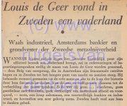 Krantenartikel over Lodewijk de Geer van Finspong en Leufsta (1587-1652), Algemeen Handelsblad 23 april 1955.