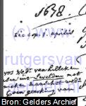 Huwelijksakte van "Jan Vos, weduwnaar van Hilleken Kroesen" en "Lummeken Manschot, weduwe van Coen Geerking". Huwelijksdatum is 1 April 1678. Sommige details ontbreken, want het is klein in de kantlijn geschreven, en een deel is weggevallen uit de scan.
